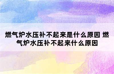 燃气炉水压补不起来是什么原因 燃气炉水压补不起来什么原因